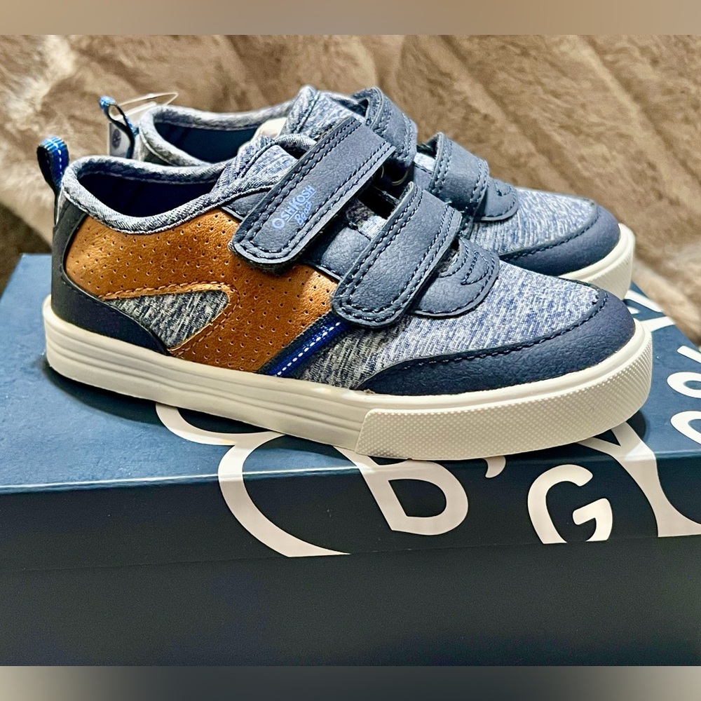 Oshkosh Robin Sneakers Velcro Blue Marl Brown Faux Leather Trainers Tennis Shoes